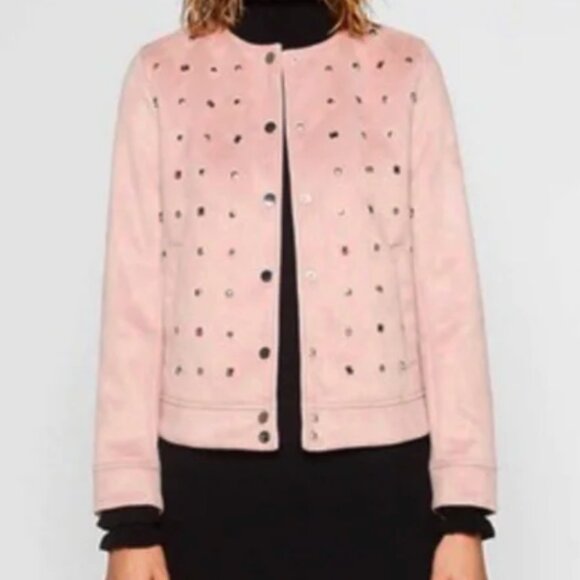 Zara pink suede bomber jacket, size S (US 4) - Picture 1 of 14